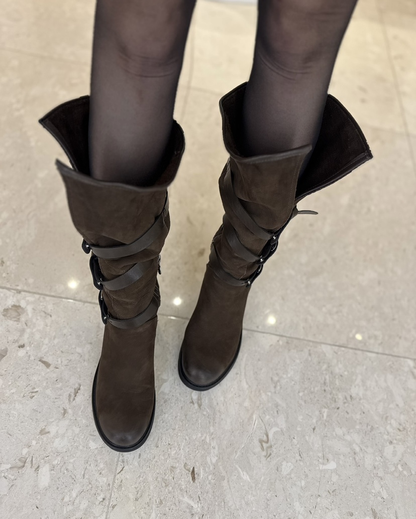 JUJU韓國代購㊣女士新款熱賣時尚推薦休閑25秋冬靴子系帶麂皮JUJU靴子