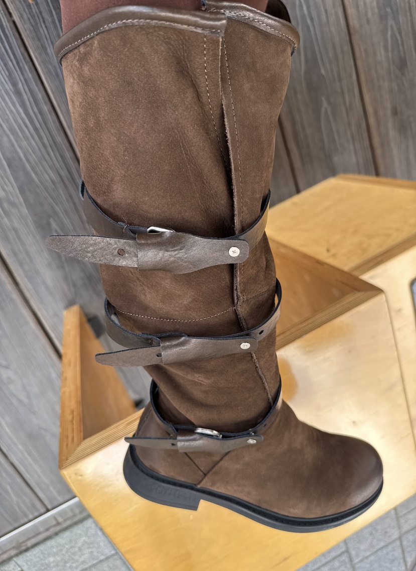 JUJU韓國代購㊣女士新款熱賣時尚推薦休閑25秋冬靴子系帶麂皮JUJU靴子