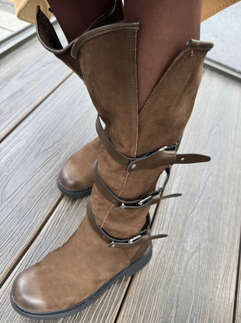 JUJU韓國代購㊣女士新款熱賣時尚推薦休閑25秋冬靴子系帶麂皮JUJU靴子