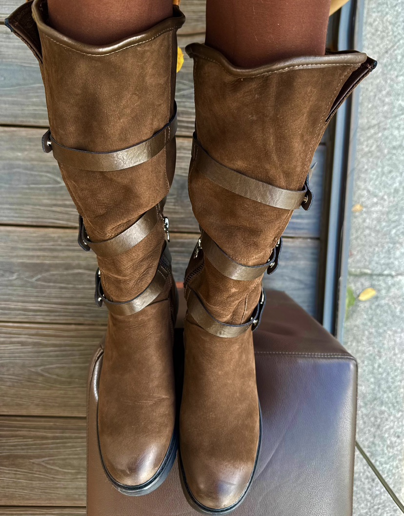 JUJU韓國代購㊣女士新款熱賣時尚推薦休閑25秋冬靴子系帶麂皮JUJU靴子圖色1