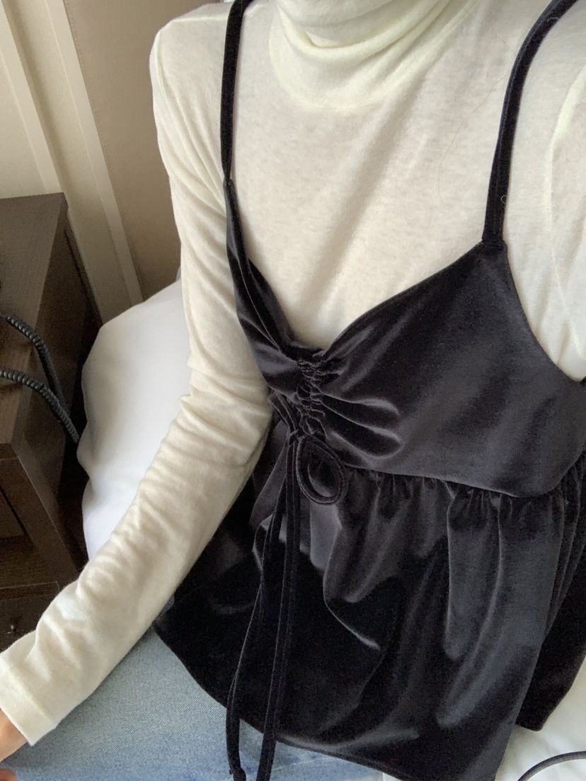 FRILL-T韓國代購㊣女裝新品時尚職業吊帶背心不含內搭天鵝絨FRILL-T吊帶/背心