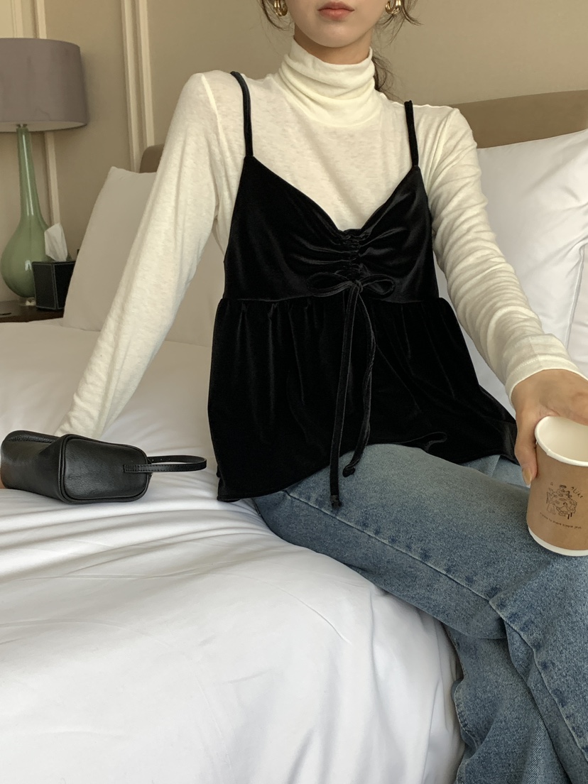 FRILL-T韓國代購㊣女裝新品時尚職業吊帶背心不含內搭天鵝絨FRILL-T吊帶/背心