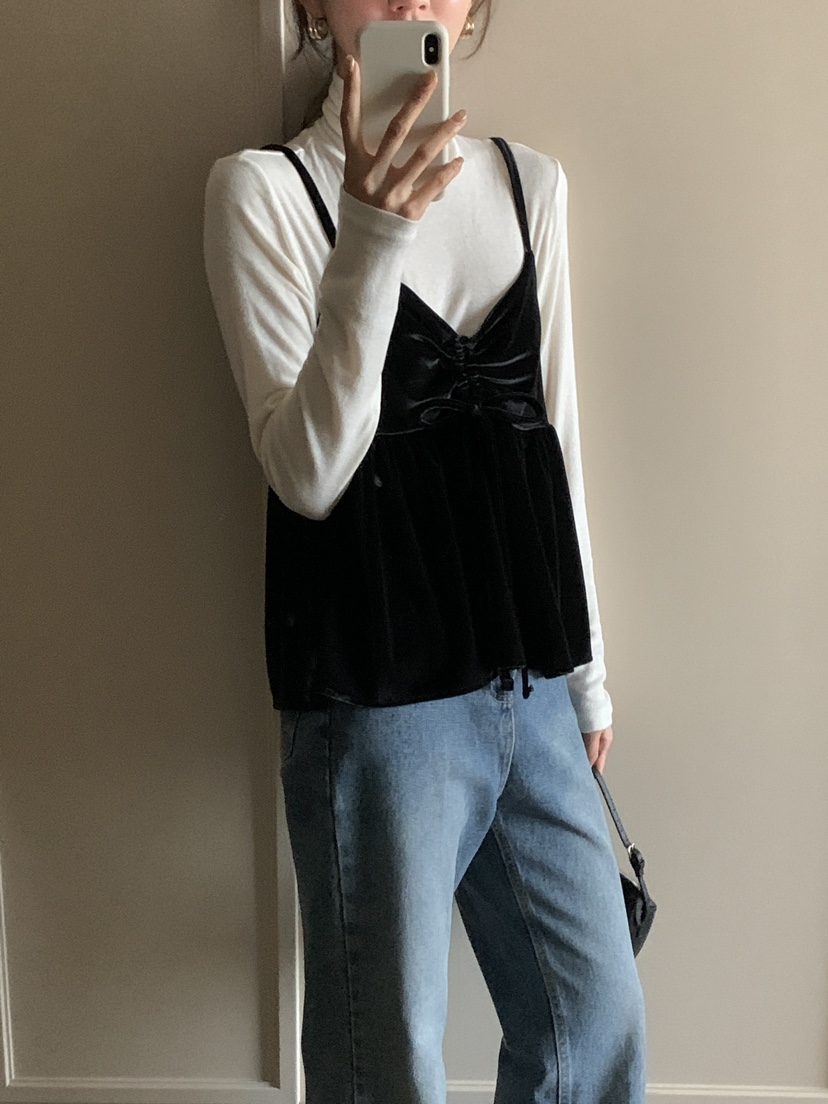 FRILL-T韓國代購㊣女裝新品時尚職業吊帶背心不含內搭天鵝絨FRILL-T吊帶/背心