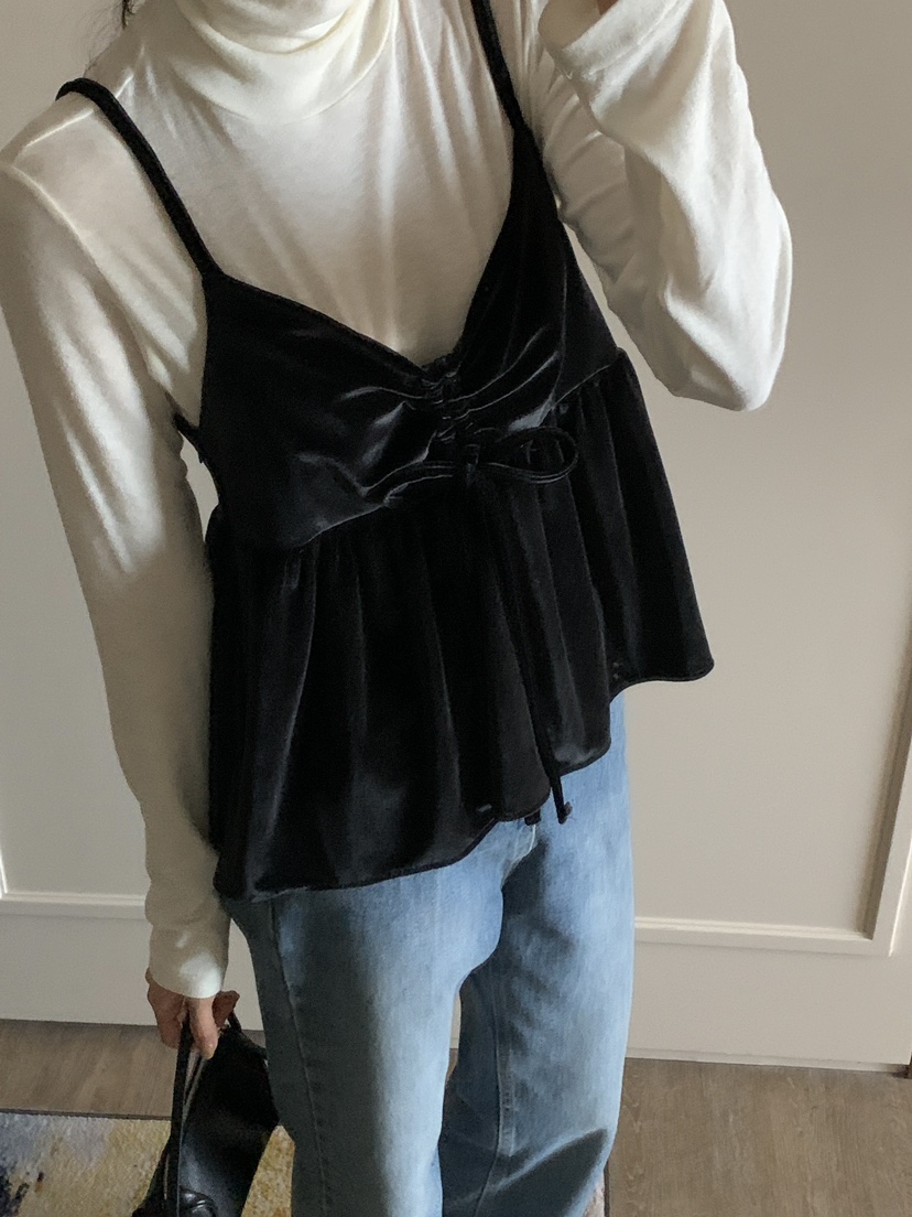 FRILL-T韓國代購㊣女裝新品時尚職業吊帶背心不含內搭天鵝絨FRILL-T吊帶/背心