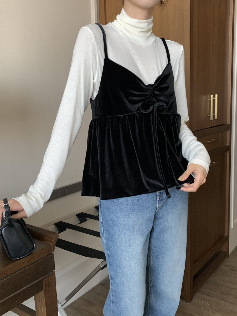 FRILL-T韓國代購㊣女裝新品時尚職業吊帶背心不含內搭天鵝絨FRILL-T吊帶/背心