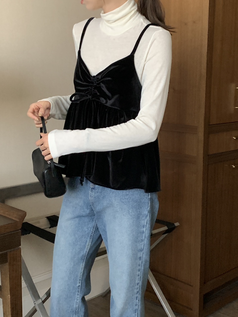 FRILL-T韓國代購㊣女裝新品時尚職業吊帶背心不含內搭天鵝絨FRILL-T吊帶/背心