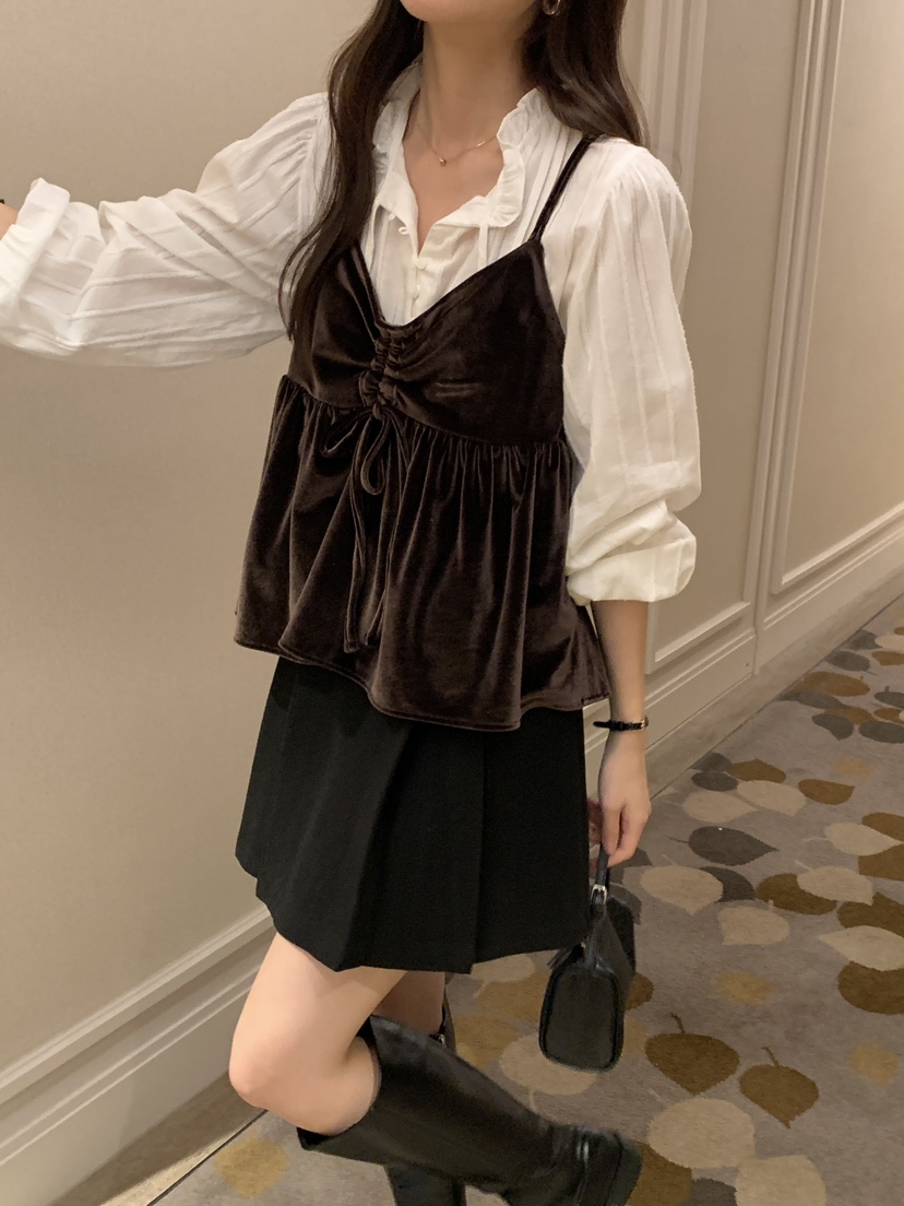 FRILL-T韓國代購㊣女裝新品時尚職業吊帶背心不含內搭天鵝絨FRILL-T吊帶/背心圖色2