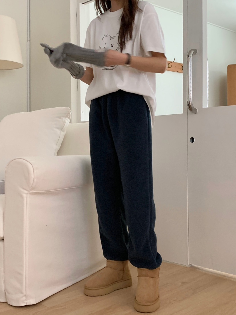 WOOD韓國直郵㊣女裝新品推薦人氣職業時尚休閑25秋冬休閑褲抓絨WOOD休閑褲