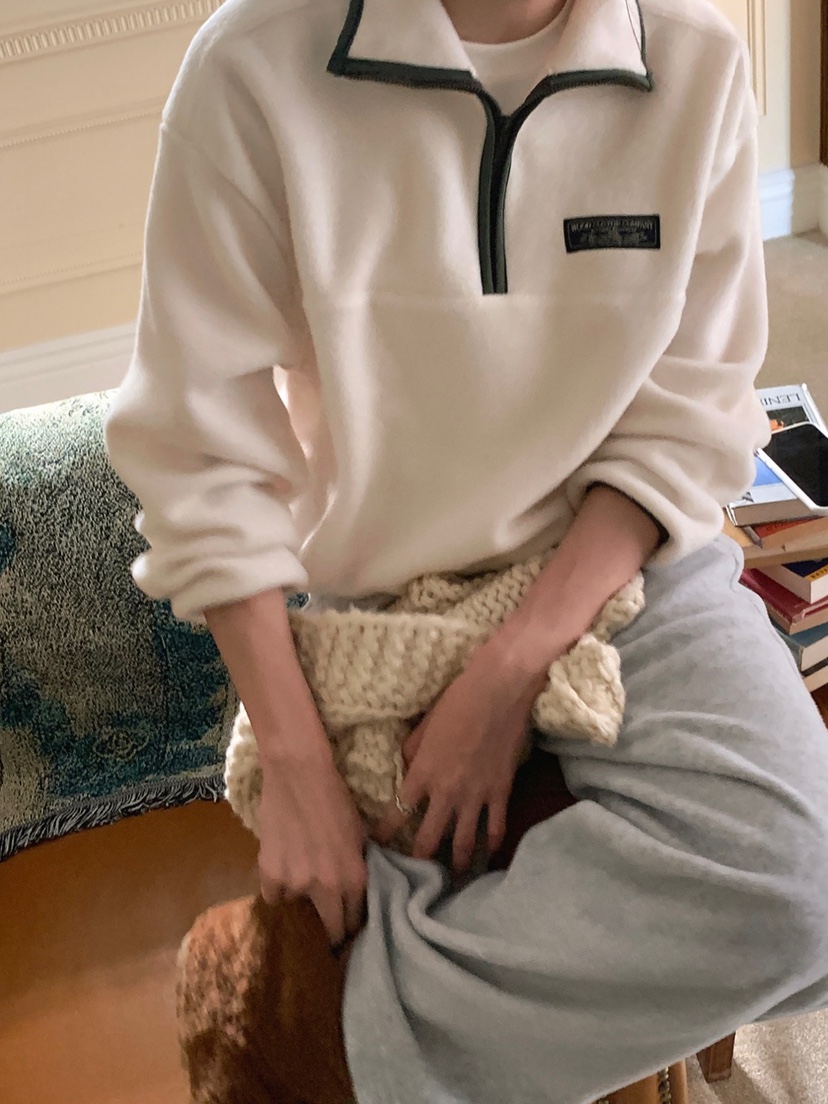 WOOD東大門㊣直郵女士新款熱賣25秋冬休閑人氣衛衣抓絨拉鏈WOOD衛衣