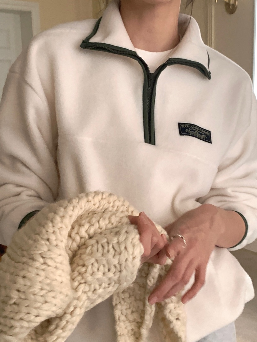 WOOD東大門㊣直郵女士新款熱賣25秋冬休閑人氣衛衣抓絨拉鏈WOOD衛衣