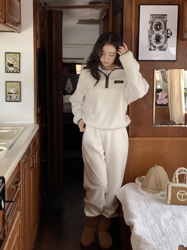 WOOD東大門㊣直郵女士新款熱賣25秋冬休閑人氣衛衣抓絨拉鏈WOOD衛衣