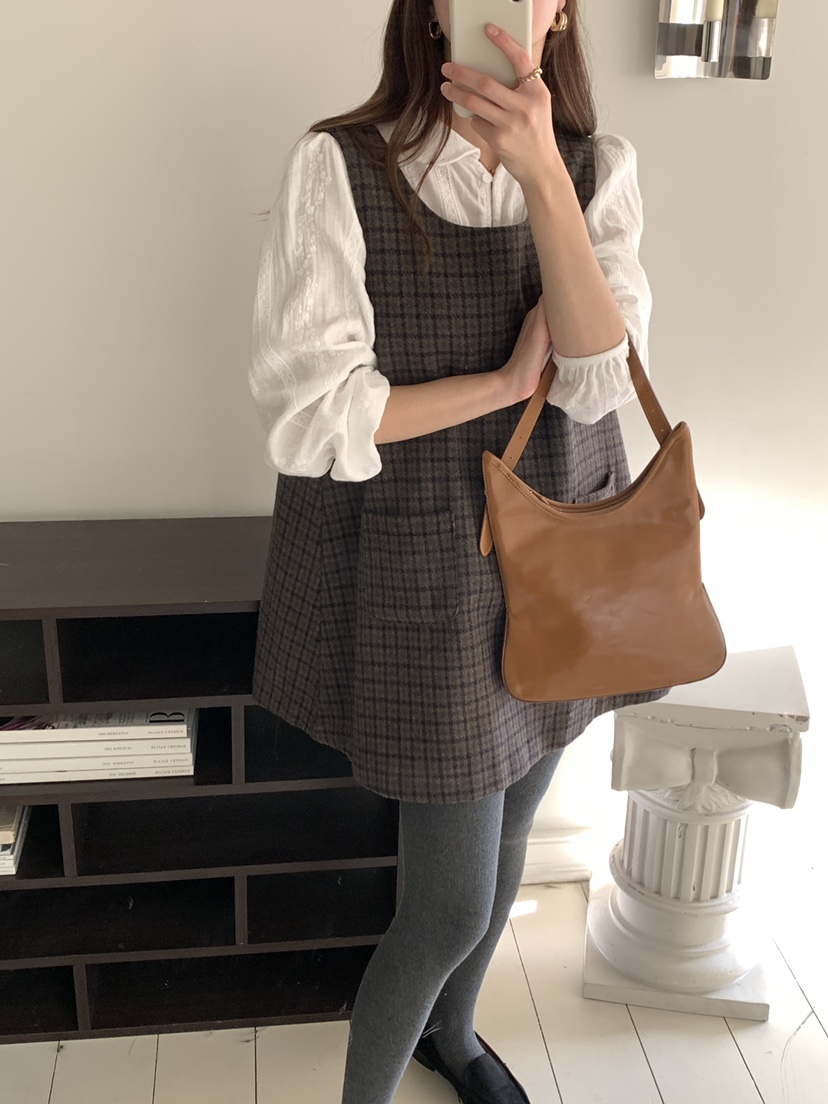 FRILL-T東大門㊣實拍女裝新款職業推薦連衣裙不含內搭格子FRILL-T連衣裙