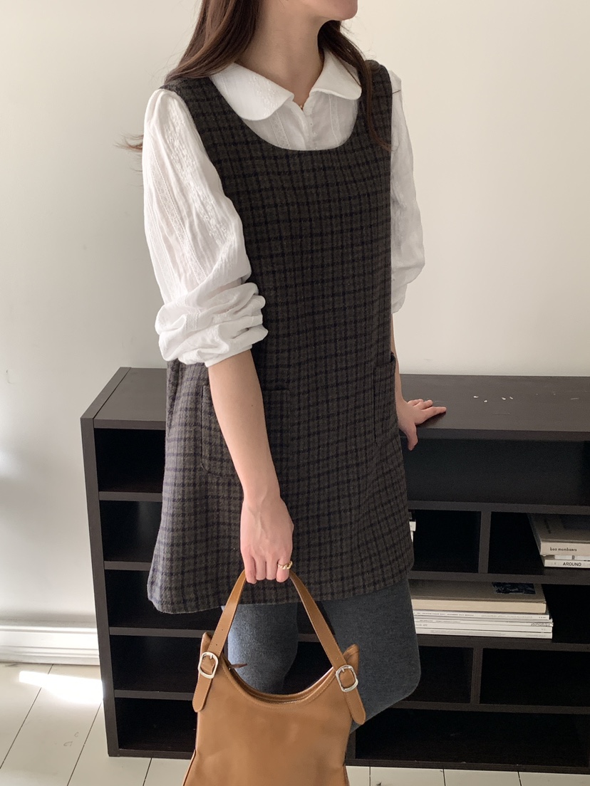 FRILL-T東大門㊣實拍女裝新款職業推薦連衣裙不含內搭格子FRILL-T連衣裙