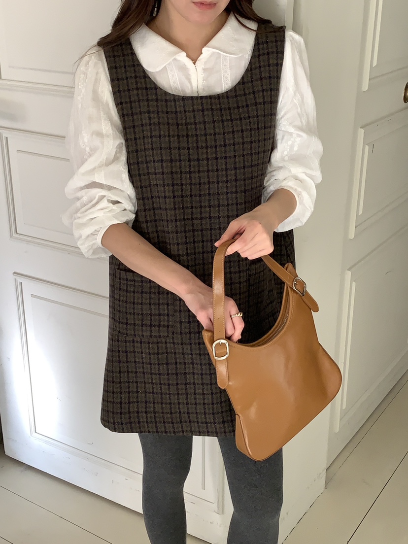 FRILL-T東大門㊣實拍女裝新款職業推薦連衣裙不含內搭格子FRILL-T連衣裙