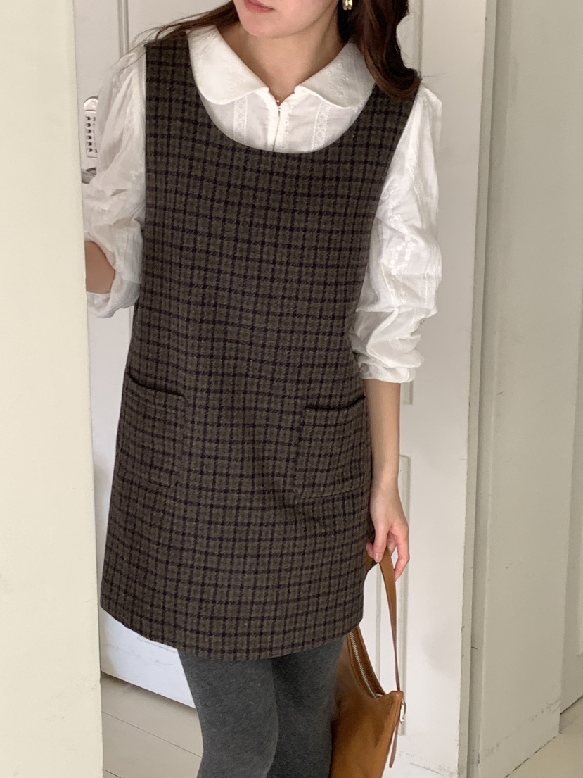 FRILL-T東大門㊣實拍女裝新款職業推薦連衣裙不含內搭格子FRILL-T連衣裙