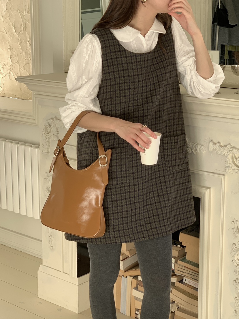 FRILL-T東大門㊣實拍女裝新款職業推薦連衣裙不含內搭格子FRILL-T連衣裙