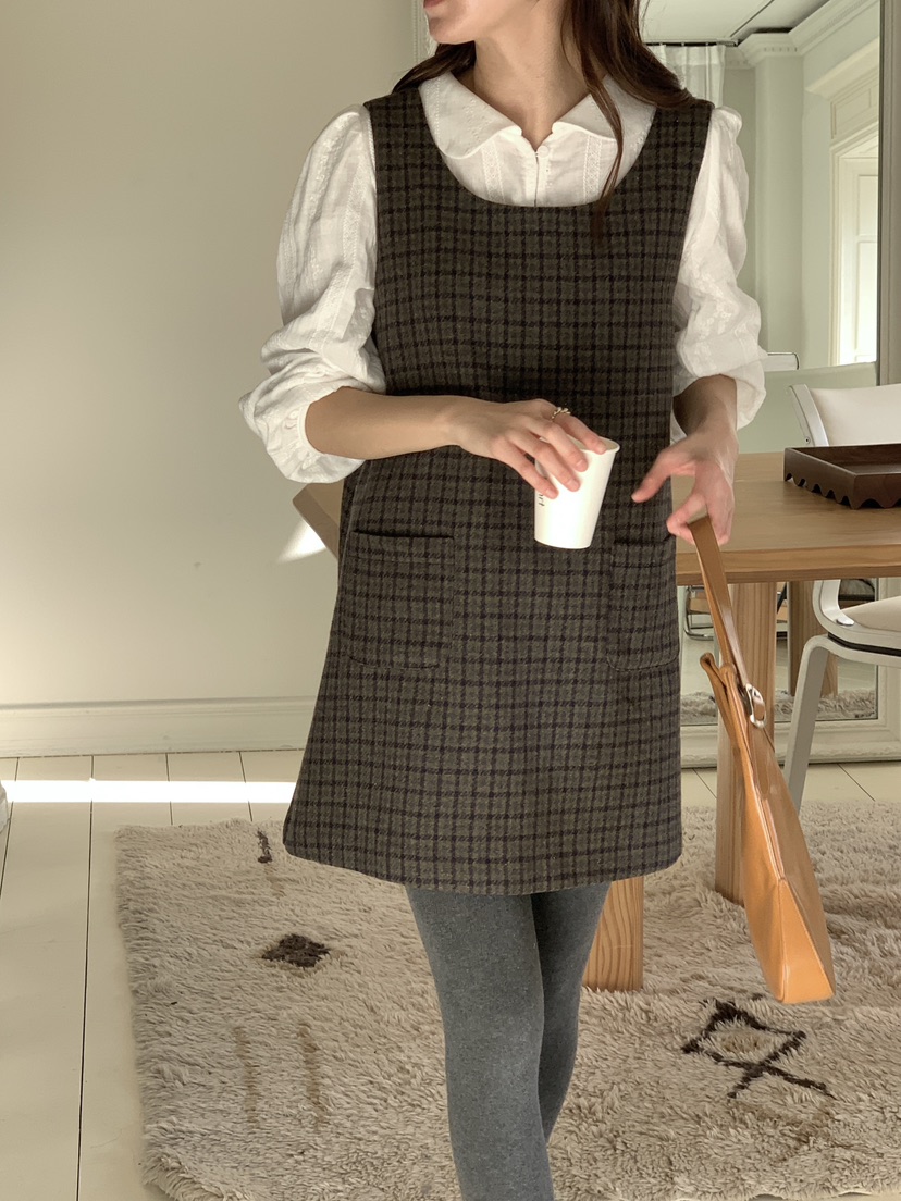 FRILL-T東大門㊣實拍女裝新款職業推薦連衣裙不含內搭格子FRILL-T連衣裙