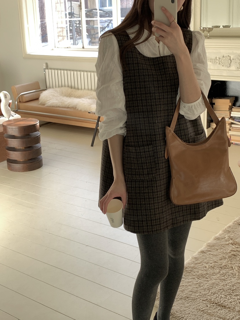 FRILL-T東大門㊣實拍女裝新款職業推薦連衣裙不含內搭格子FRILL-T連衣裙