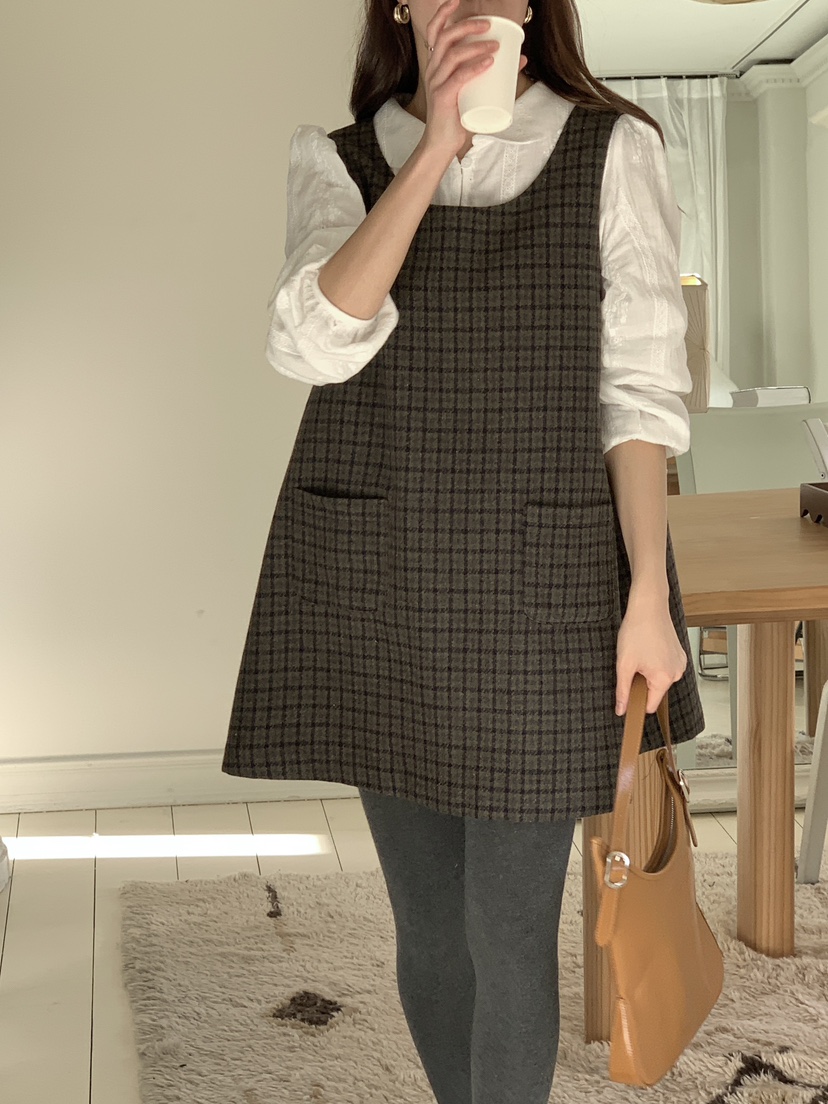 FRILL-T東大門㊣實拍女裝新款職業推薦連衣裙不含內搭格子FRILL-T連衣裙圖色2