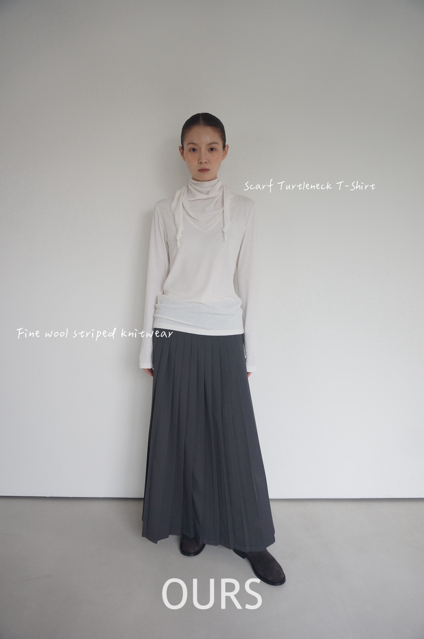 OURS韓國直郵㊣女士新品人氣時尚職業25秋冬休閑長袖T恤圍巾OURS長袖T恤