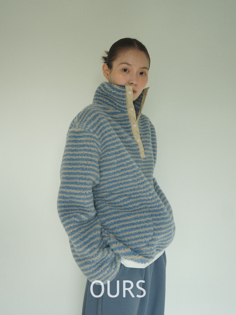 OURS韓國代購㊣女裝新款時尚熱賣職業25秋冬推薦休閑衛衣條紋OURS衛衣