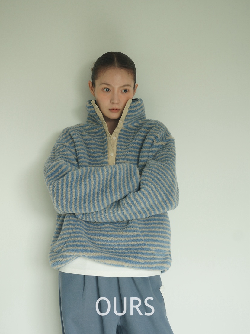 OURS韓國代購㊣女裝新款時尚熱賣職業25秋冬推薦休閑衛衣條紋OURS衛衣