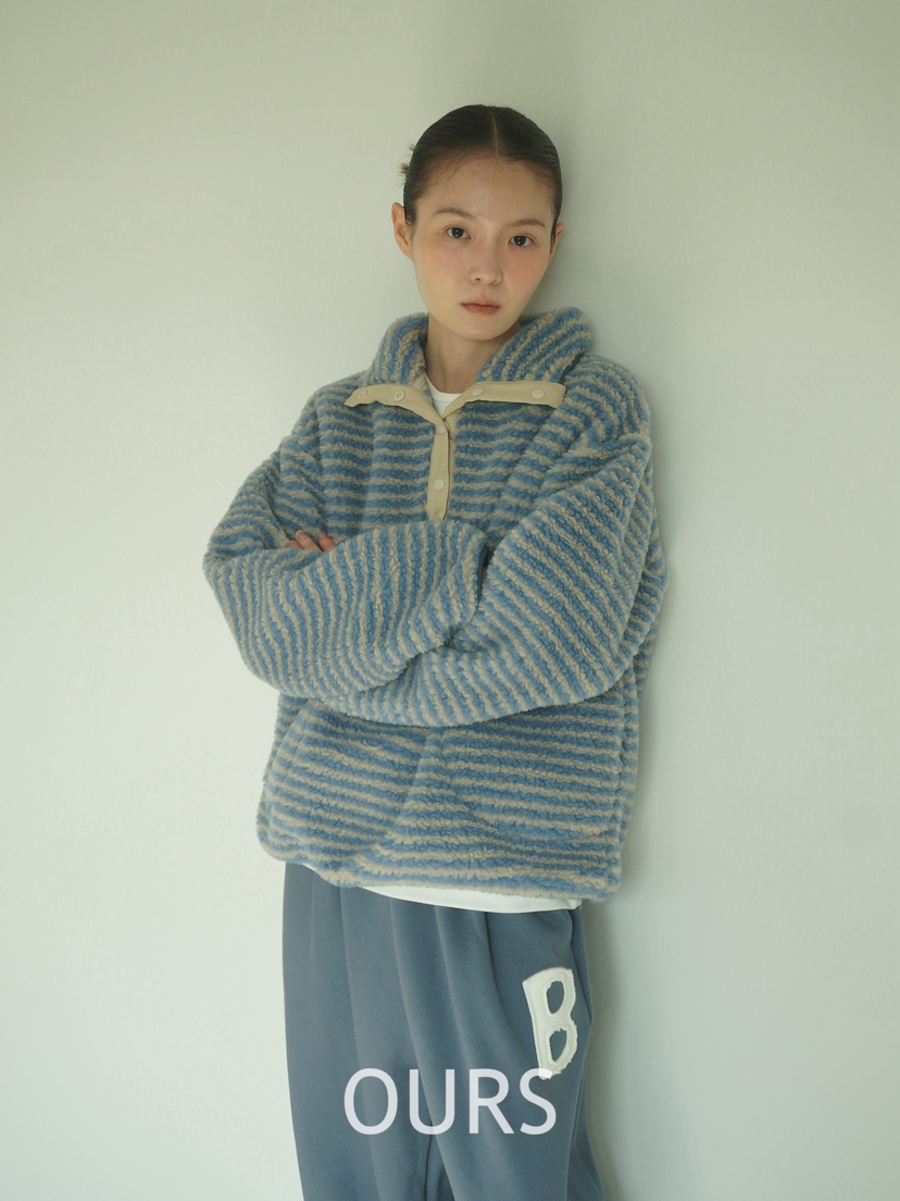 OURS韓國代購㊣女裝新款時尚熱賣職業25秋冬推薦休閑衛衣條紋OURS衛衣