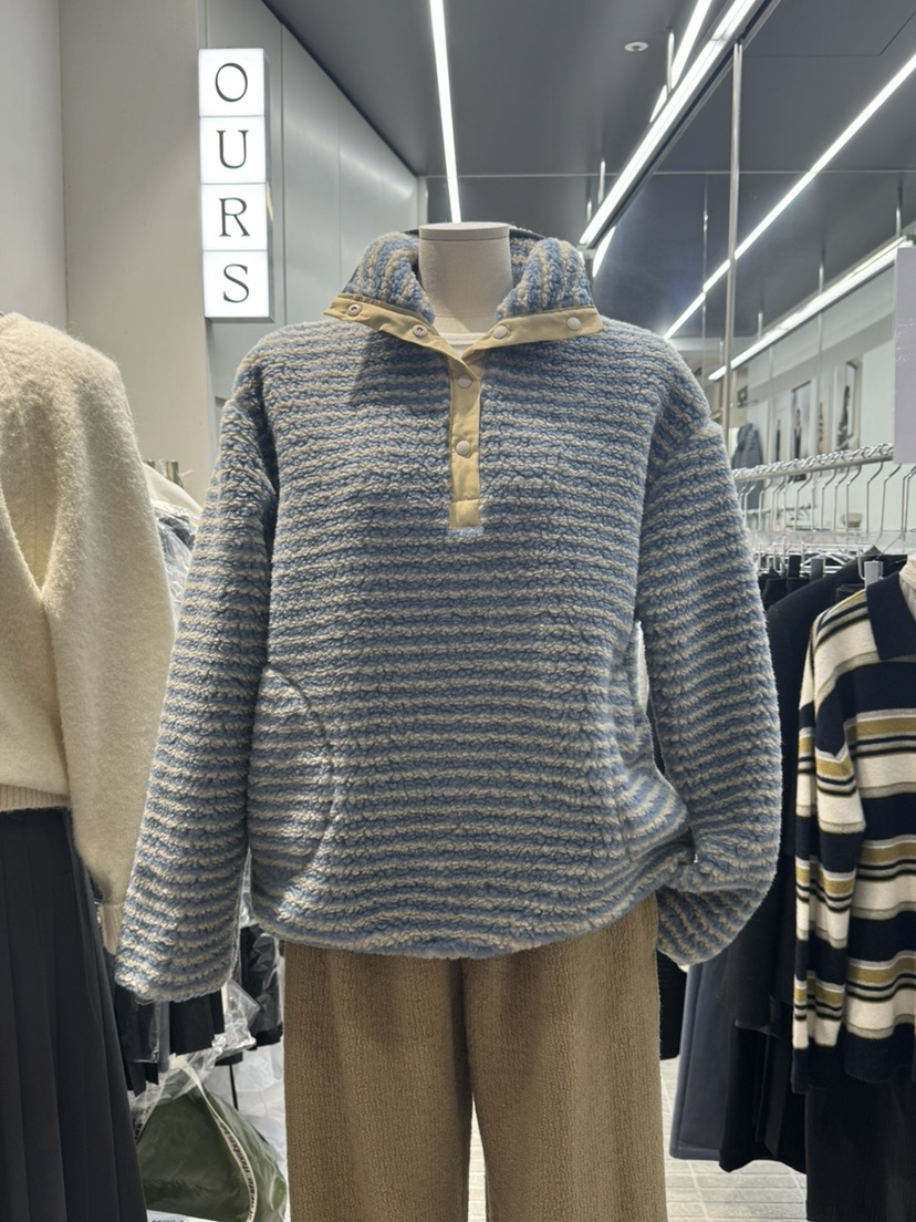 OURS韓國代購㊣女裝新款時尚熱賣職業25秋冬推薦休閑衛衣條紋OURS衛衣圖色1