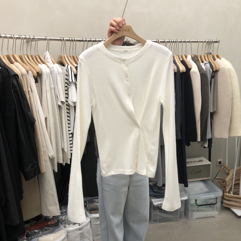 MURR韓國直郵㊣女裝新品人氣時尚休閑25秋冬長袖T恤開衫紐扣MURR長袖T恤圖色1