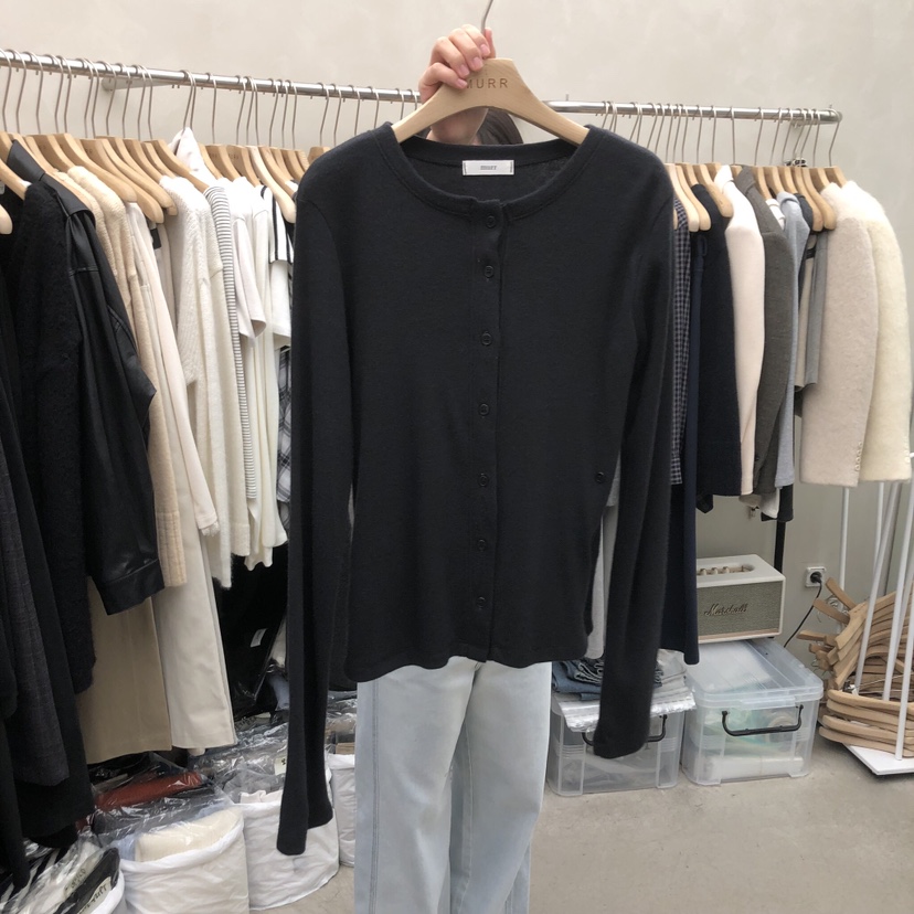 MURR韓國直郵㊣女裝新品人氣時尚休閑25秋冬長袖T恤開衫紐扣MURR長袖T恤圖色2