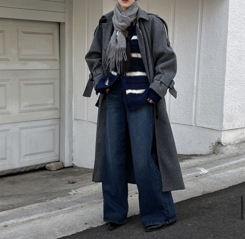 PAIRING韓國直郵㊣女士新品休閑人氣熱賣25秋冬中長款大衣含腰帶PAIRING中長款大衣