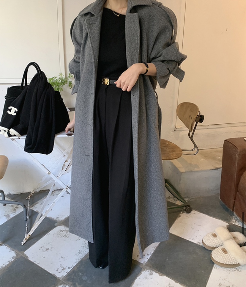 PAIRING韓國直郵㊣女士新品休閑人氣熱賣25秋冬中長款大衣含腰帶PAIRING中長款大衣
