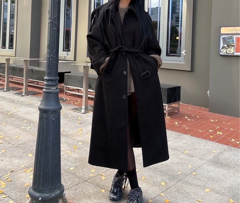 PAIRING韓國直郵㊣女士新品休閑人氣熱賣25秋冬中長款大衣含腰帶PAIRING中長款大衣
