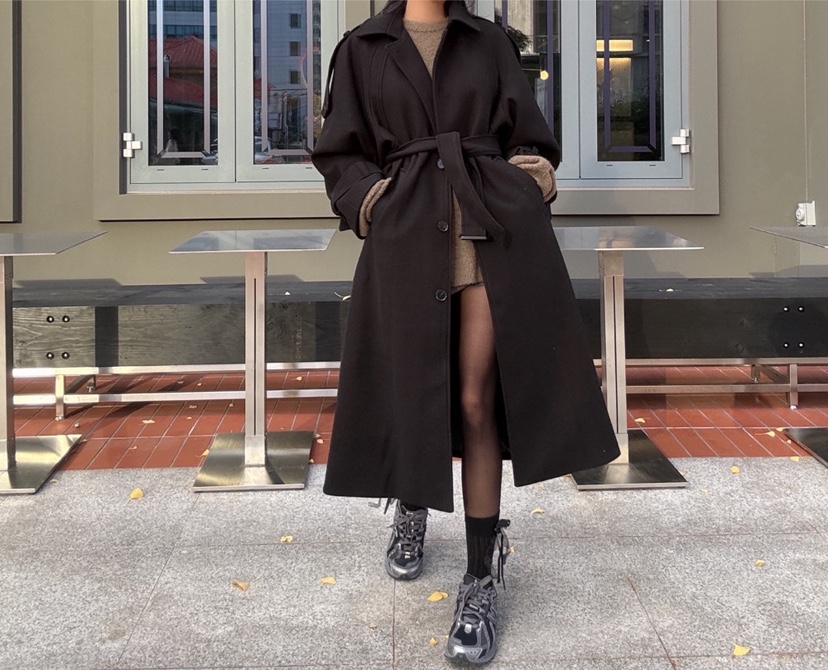 PAIRING韓國直郵㊣女士新品休閑人氣熱賣25秋冬中長款大衣含腰帶PAIRING中長款大衣