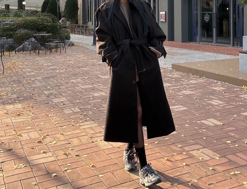 PAIRING韓國直郵㊣女士新品休閑人氣熱賣25秋冬中長款大衣含腰帶PAIRING中長款大衣