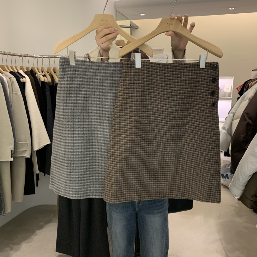 PHILO韓國直郵㊣女士新款時尚推薦25秋冬人氣半身裙中短裙格子PHILO半身裙/中短裙