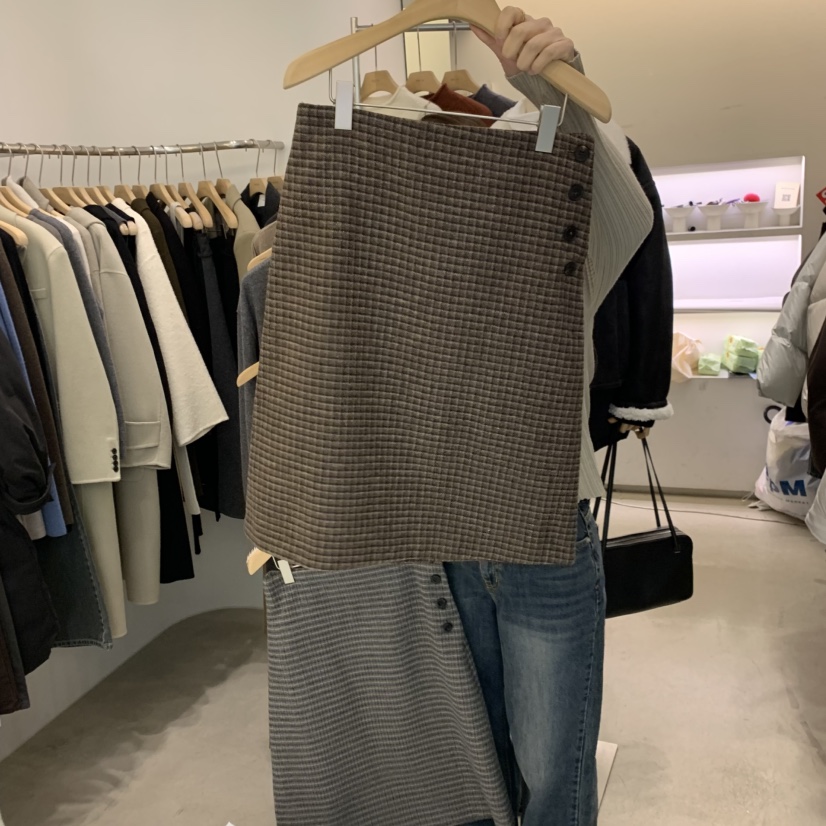 PHILO韓國直郵㊣女士新款時尚推薦25秋冬人氣半身裙中短裙格子PHILO半身裙/中短裙圖色1