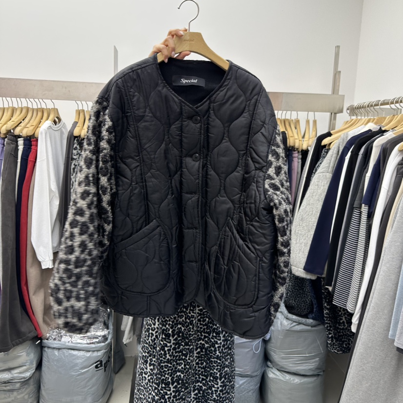 SPECIAL東大門㊣實拍女裝新品時尚職業休閑推薦短款棉服豹紋SPECIAL短款棉服圖色2