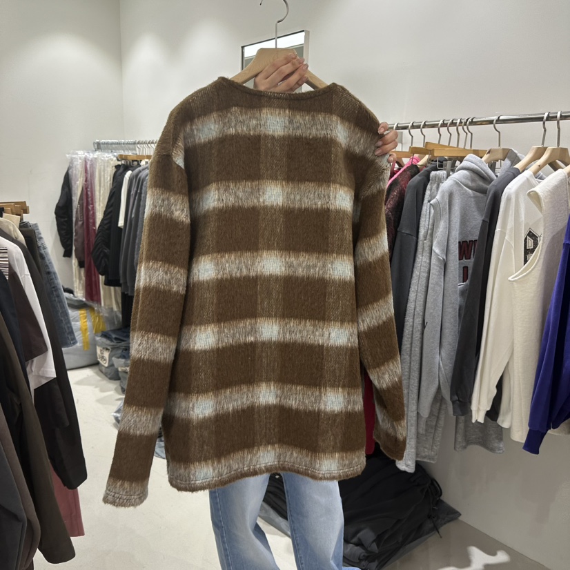 REPELLER韓國直郵㊣女士新款熱賣人氣休閑針織衫羊毛格紋開衫REPELLER針織衫