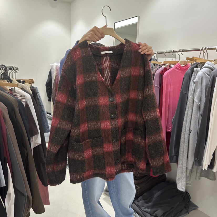 REPELLER韓國直郵㊣女士新款熱賣人氣休閑針織衫羊毛格紋開衫REPELLER針織衫圖色2