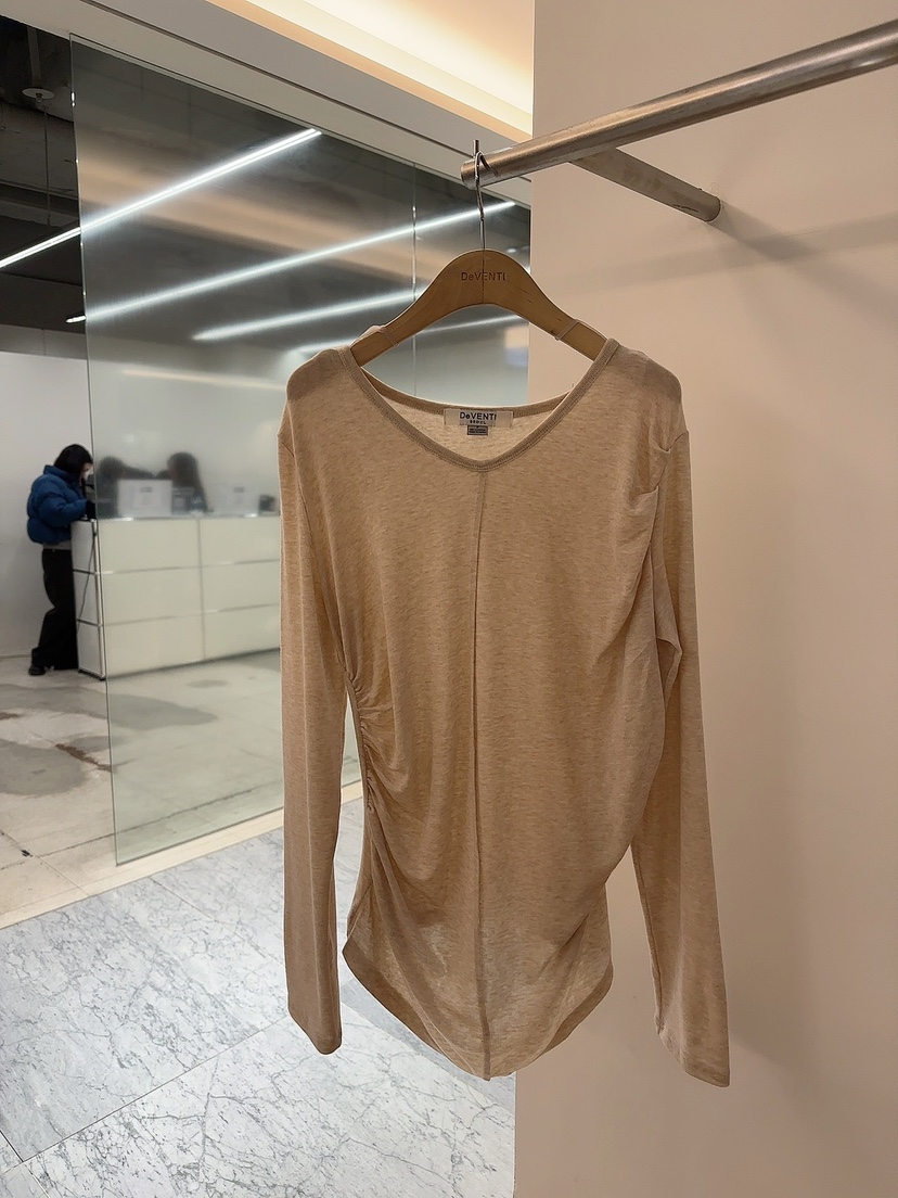 DE VENTI韓國直郵㊣女裝新品時尚25秋冬長袖T恤天絲羊毛褶皺DE VENTI長袖T恤圖色2