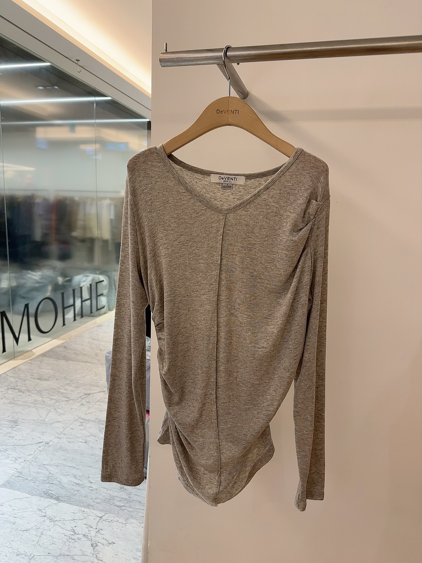 DE VENTI韓國直郵㊣女裝新品時尚25秋冬長袖T恤天絲羊毛褶皺DE VENTI長袖T恤圖色4