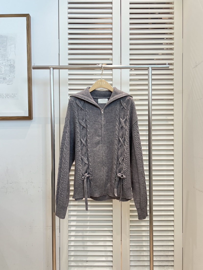 FAVE-L韓國代購㊣女裝新品25秋冬休閑職業推薦熱賣針織衫拉鏈FAVE-L針織衫圖色2