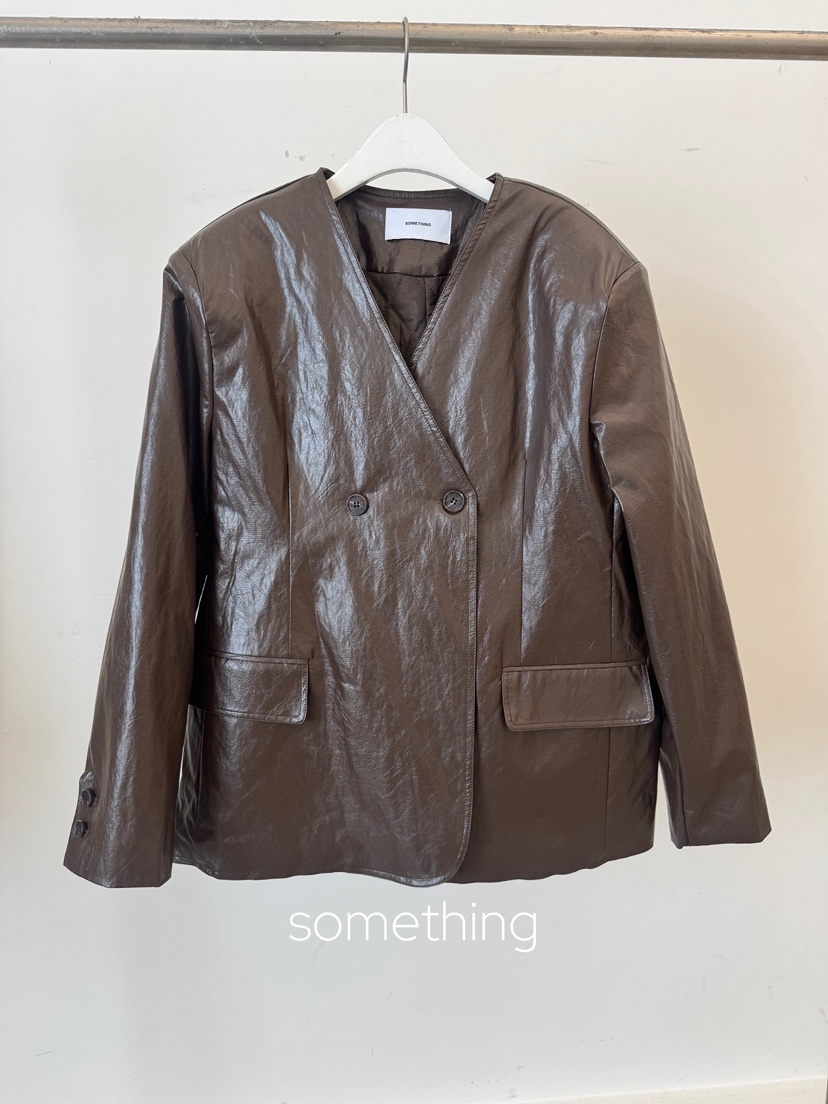 SOMETHING-L/FANCY東大門㊣實拍女士新品推薦人氣夾克皮革SOMETHING-L/FANCY夾克圖色2深棕