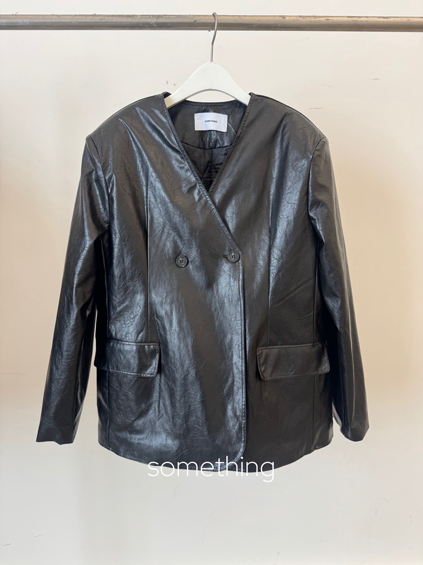 SOMETHING-L/FANCY東大門㊣實拍女士新品推薦人氣夾克皮革SOMETHING-L/FANCY夾克圖色3黑