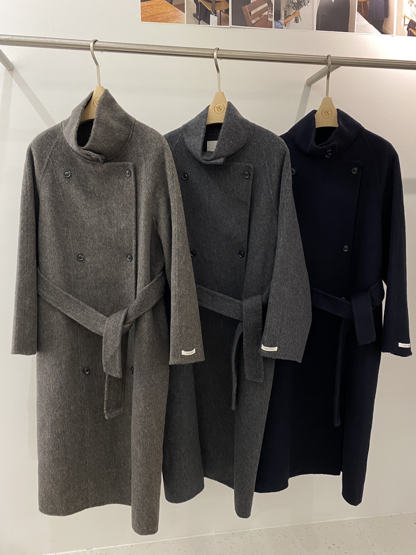 WEAUE SELVAGE東大門㊣實拍女士新品人氣中長款大衣含腰帶Weave Selvage中長款大衣
