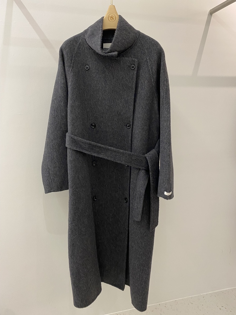 WEAUE SELVAGE東大門㊣實拍女士新品人氣中長款大衣含腰帶Weave Selvage中長款大衣圖色1灰色