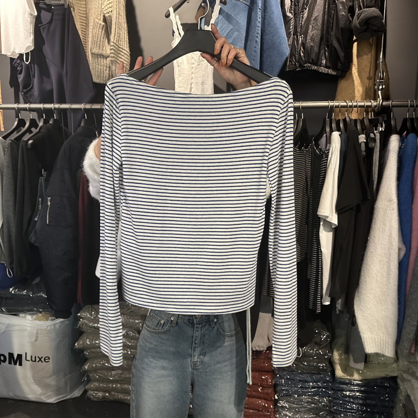 ELF-L韓國直郵㊣女裝新款人氣熱賣推薦25秋冬職業休閑長袖T恤PROJECT ELF/ELF-L長袖T恤圖色1藍白色