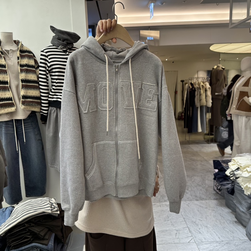 CHAV韓國代購㊣女士新款休閑職業推薦25秋冬夾克拉鏈加絨連帽CHAV夾克圖色1