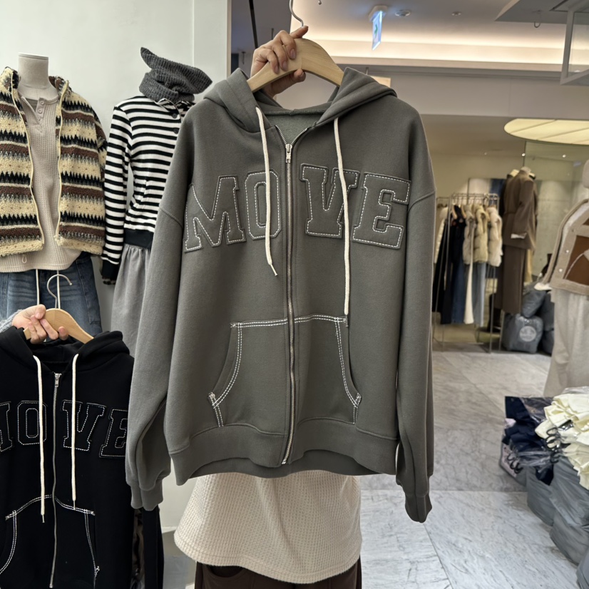 CHAV韓國代購㊣女士新款休閑職業推薦25秋冬夾克拉鏈加絨連帽CHAV夾克圖色2